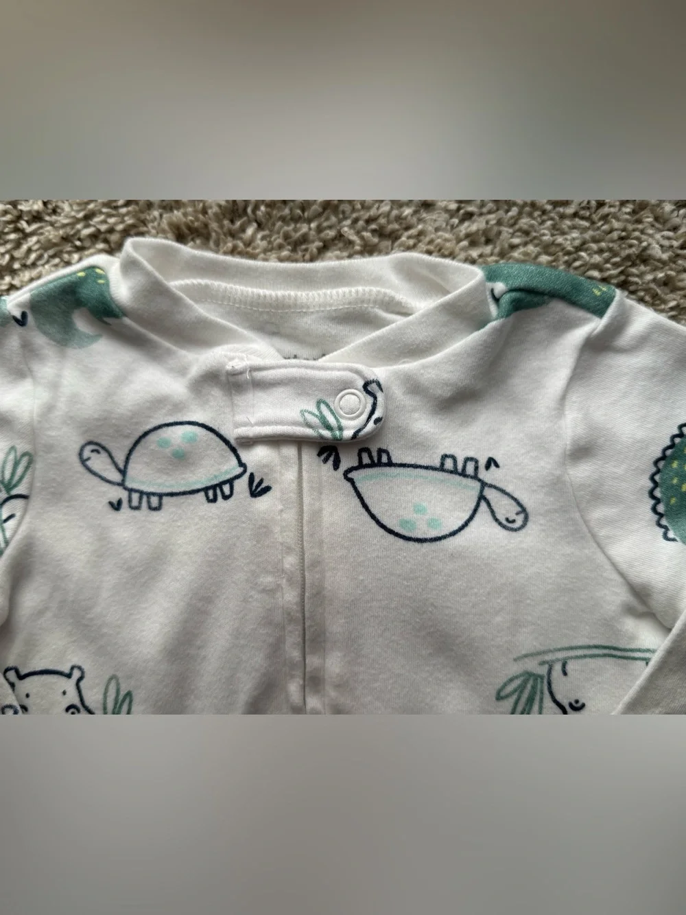 Carter’s Baby Footed Zip Sleeper Crocodile Hippo Turtle Print White 6M